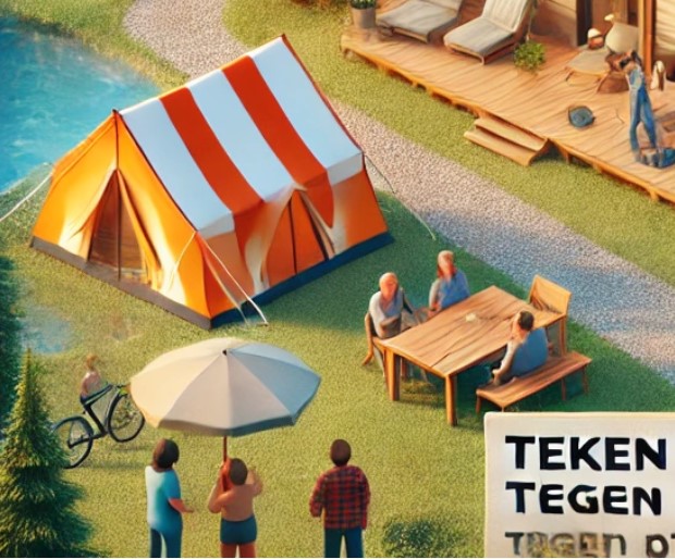 Tent op camping met kamperende mensen